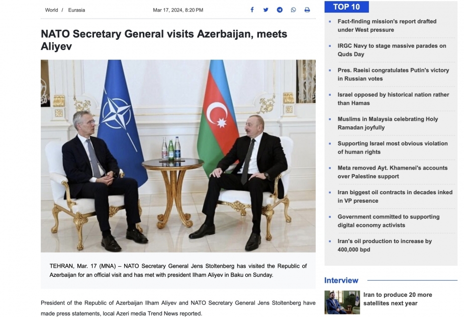 Azerbaijani President`s meeting with NATO Secretary General in spotlight of international media outlets