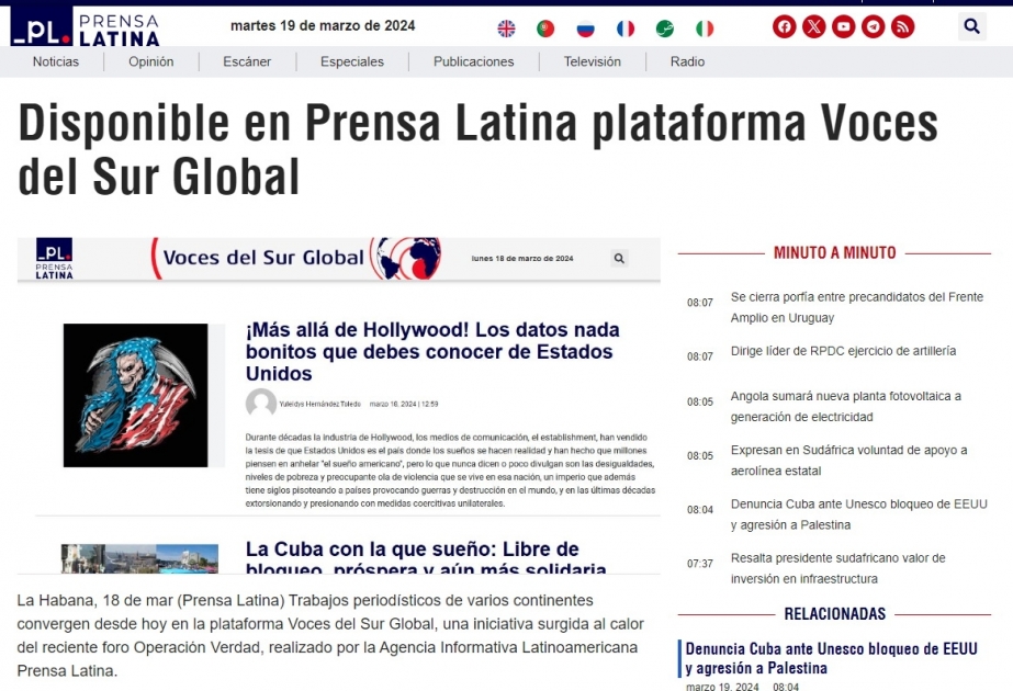  Disponible en Prensa Latina plataforma Voces del Sur Global