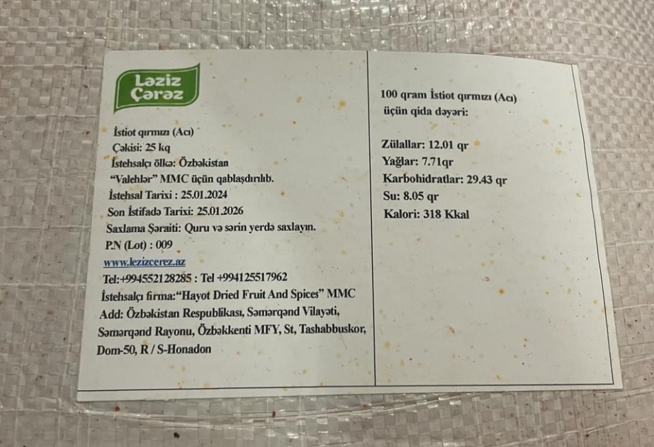 Ölkəyə idxal olunan bir sıra qida məhsullarında uyğunsuzluqlar aşkarlanıb
