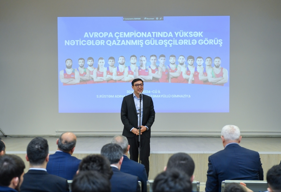 Avropa çempionatında yüksək nəticələr əldə etmiş güləşçilərlə görüş keçirilib