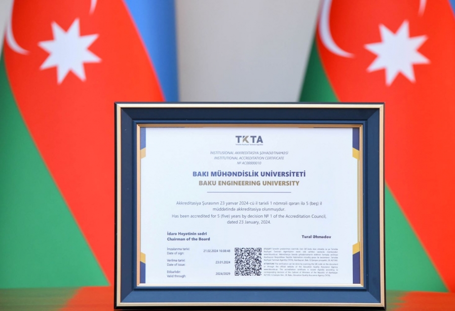 Bakı Mühəndislik Universitetinə akkreditasiya şəhadətnaməsi təqdim edilib