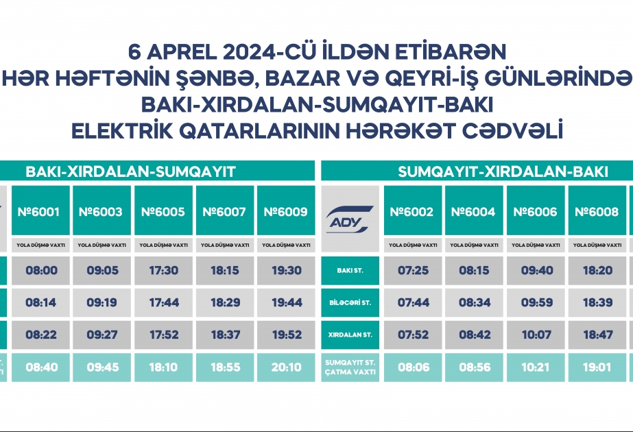 Bakı–Pirşağı–Sumqayıt istiqamətində qatarların 6 reysi ləğv olunur