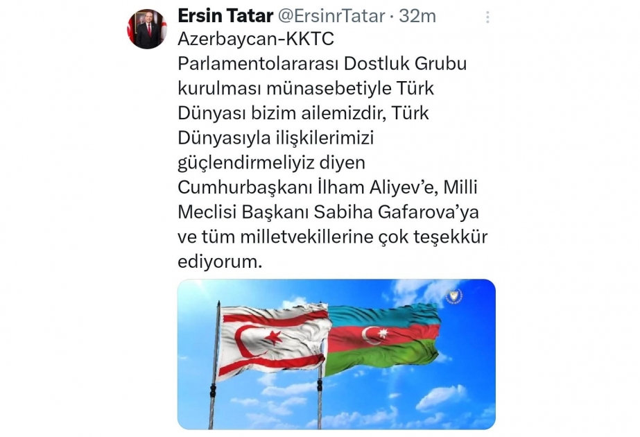 Şimali Kipr Prezidenti parlamentlərarası işçi qrupun yaradılmasına görə Azərbaycan Prezidentinə təşəkkür edib