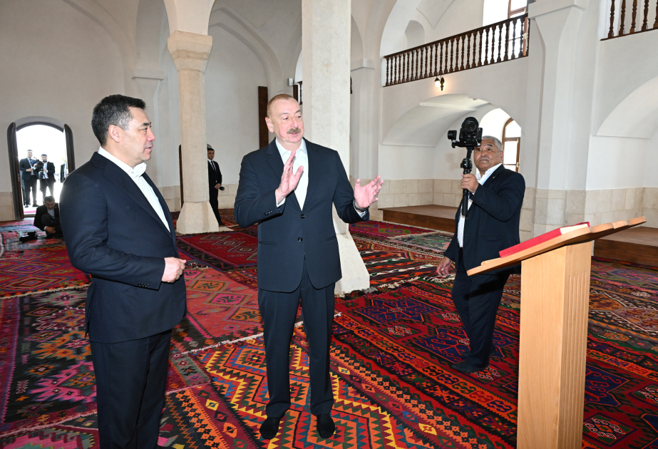 President Ilham Aliyev and President Sadyr Zhaparov attended opening of Aghdam Juma Mosque after restoration VIDEO