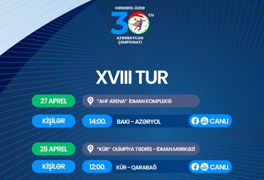 Kişi və qadın həndbolçular arasında Azərbaycan çempionatlarında növbəti oyunların təqvimi açıqlanıb