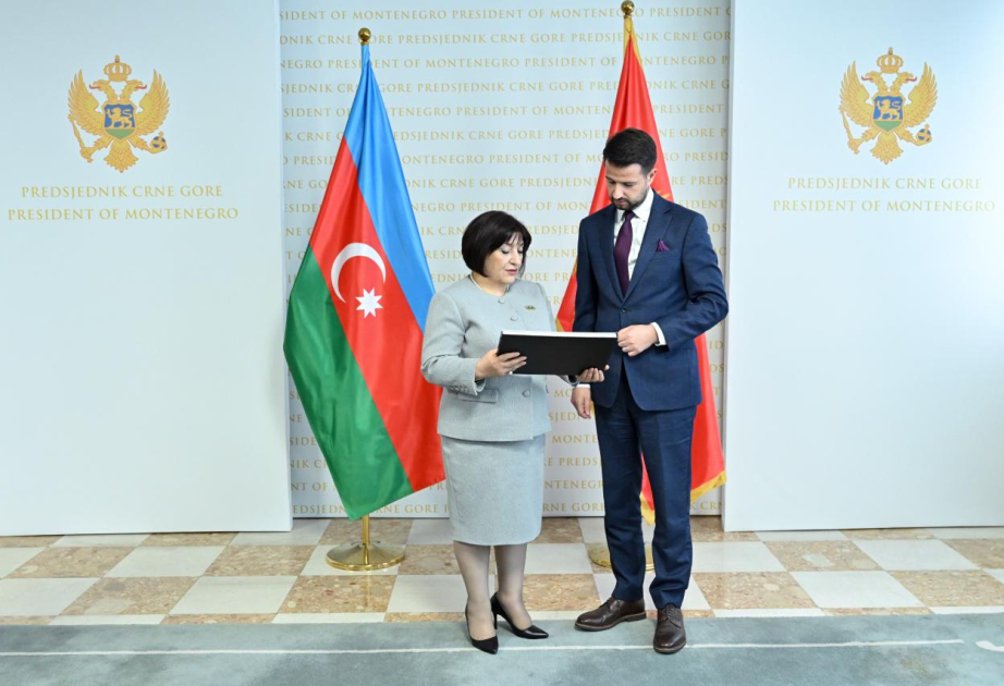 Parlamentssprecherin Sahiba Gafarova überreicht Präsident Montenegro Buch “Karabach – vor und nach der Besatzung“
