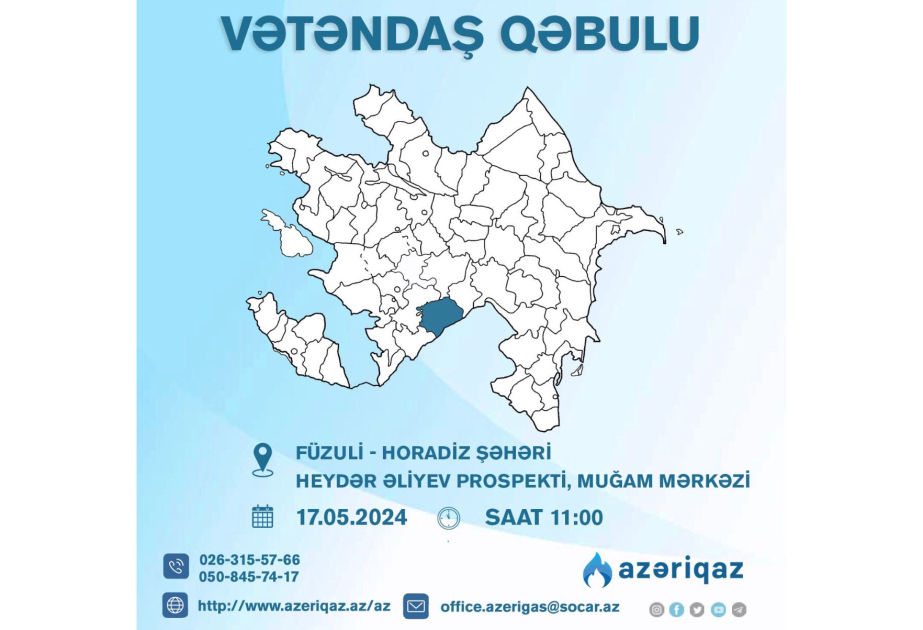 “Azəriqaz” rəhbərliyi Horadizdə vətəndaşlarla görüşəcək