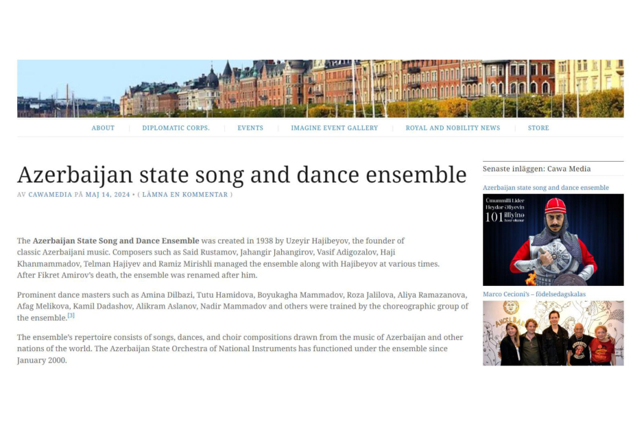 Azerbaijan State Song and Dance Ensemble in spotlight of Swedish Cawa Media agency