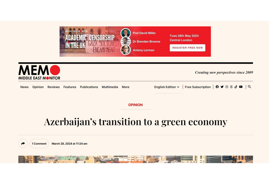 “Middle East Monitor” jurnalı Azərbaycanın yaşıl iqtisadiyyata keçid prosesindən yazıb