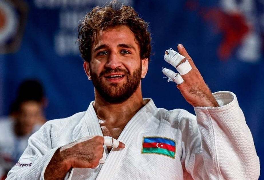Erste Vizepräsidentin Mehriban Aliyeva gratuliert Judoka Hidayat Heydarov zum Gewinn des WM-Titels