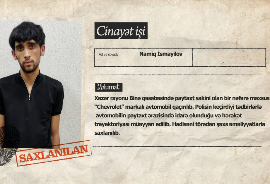 Xəzər rayonunda avtomobil oğurlayan şəxsdə narkotik vasitə aşkarlanıb