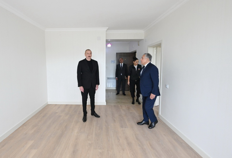 President Ilham Aliyev and First Lady Mehriban Aliyeva viewed conditions of 15 multi-apartment buildings in Khojaly city following repair and reconstruction VIDEO
