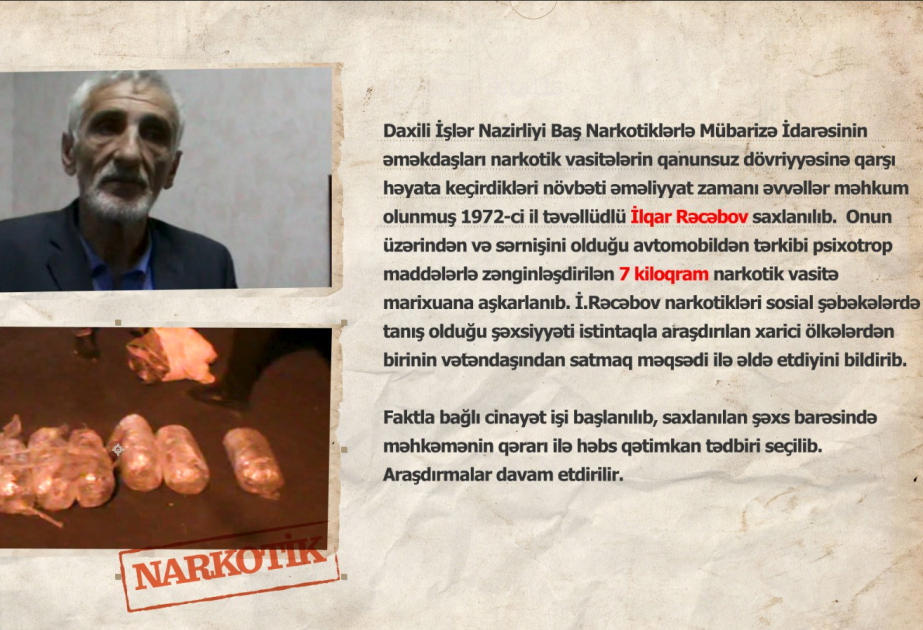 Bakıda saxlanılan narkokuryerdən 7 kiloqram marixuana aşkarlanıb