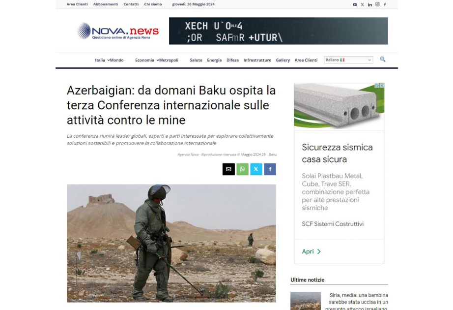 Azerbaijan’s landmine problem in spotlight of Italian media
