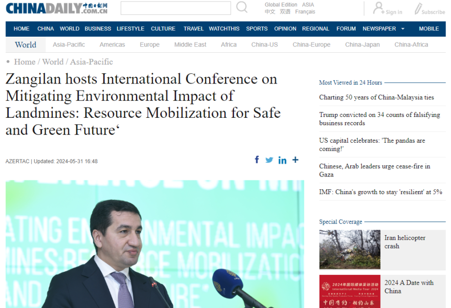 “China Daily” qəzeti Zəngilanda keçirilən mina təhlükəsi ilə bağlı konfransdan yazır