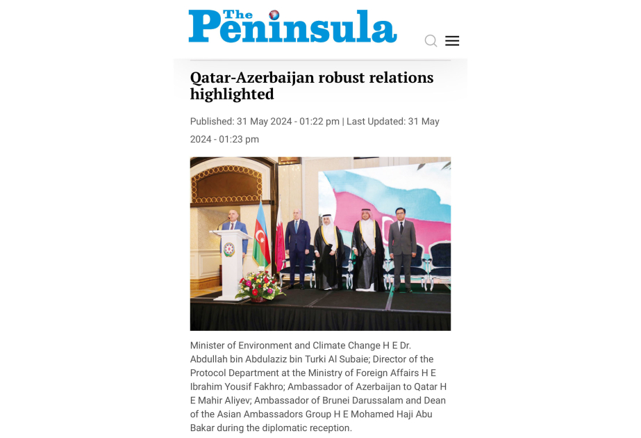 “The Peninsula” qəzeti Qətər-Azərbaycan əlaqələrindən yazıb