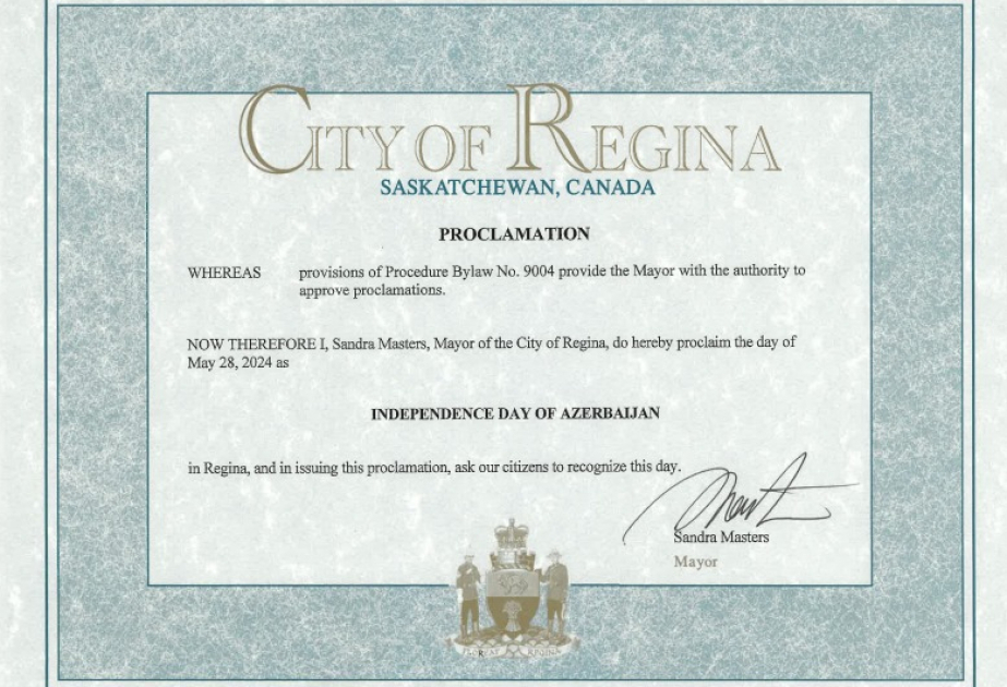 La Alcaldesa de Regina firma una declaración sobre el Día de la Independencia de Azerbaiyán