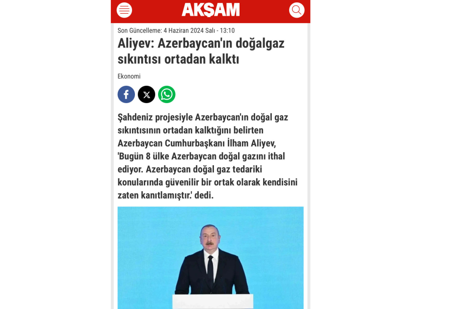 Prezident İlham Əliyevin Bakı Enerji Həftəsinin açılış mərasimindəki çıxışı xarici mediada geniş işıqlandırılıb