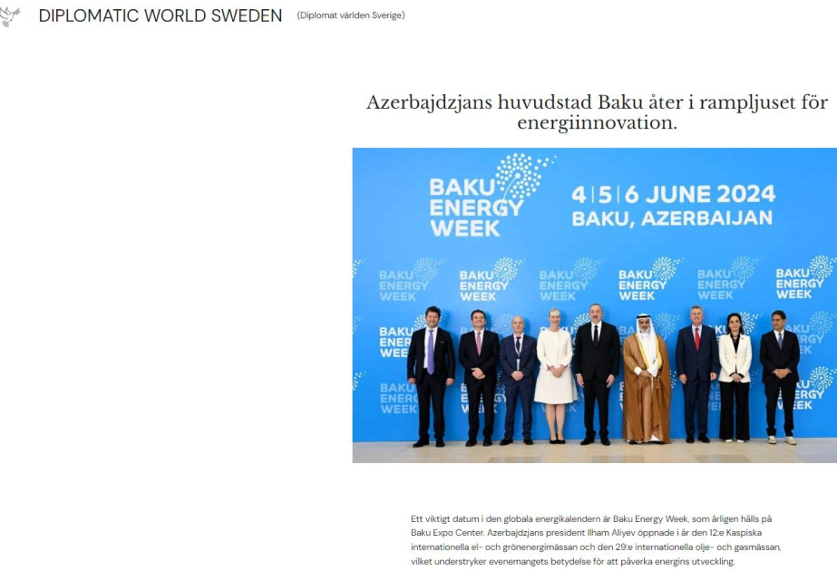 Diplomatic World Sweden посвятил статью Бакинской энергетической неделе