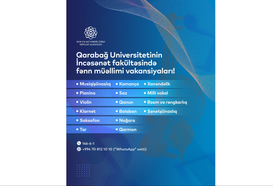 Qarabağ Universitetinin İncəsənət fakültəsində müəllim vakansiyası elan olunur