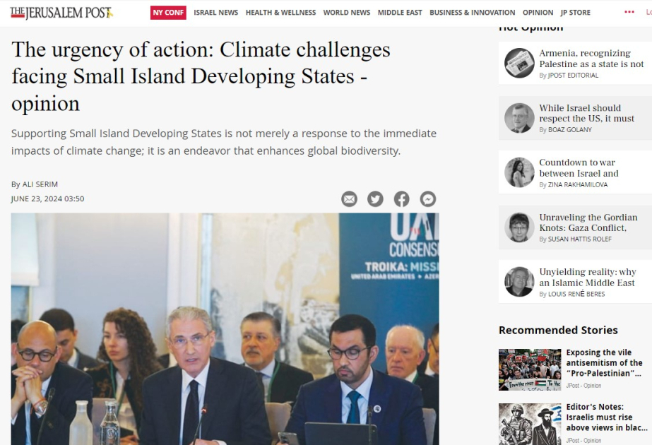 “The Jerusalem Post”: Bakı Kommünikesi COP29 çərçivəsində kiçik ada dövlətləri ilə dialoqa çağırır