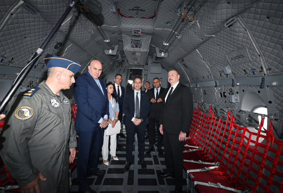President Ilham Aliyev viewed military transport aircraft produced by Italian 