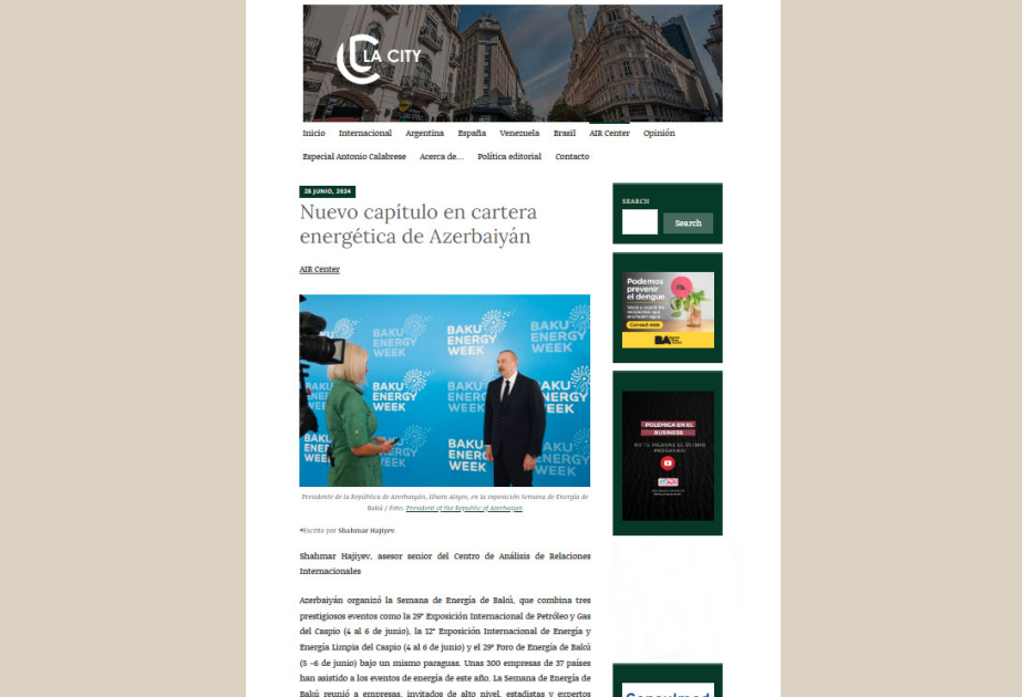 Prensa Argentina escribe sobre la cartera energética de Azerbaiyán