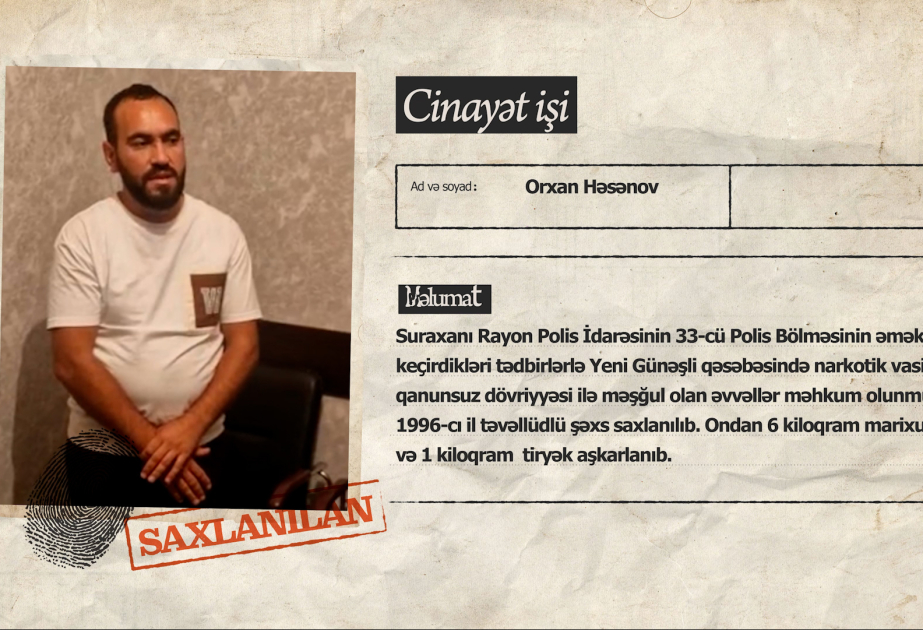 Yeni Günəşlidə narkotik satışı ilə məşğul olan şəxsdən 6 kiloqram marixuana və 1 kiloqram tiryək aşkarlanıb VİDEO