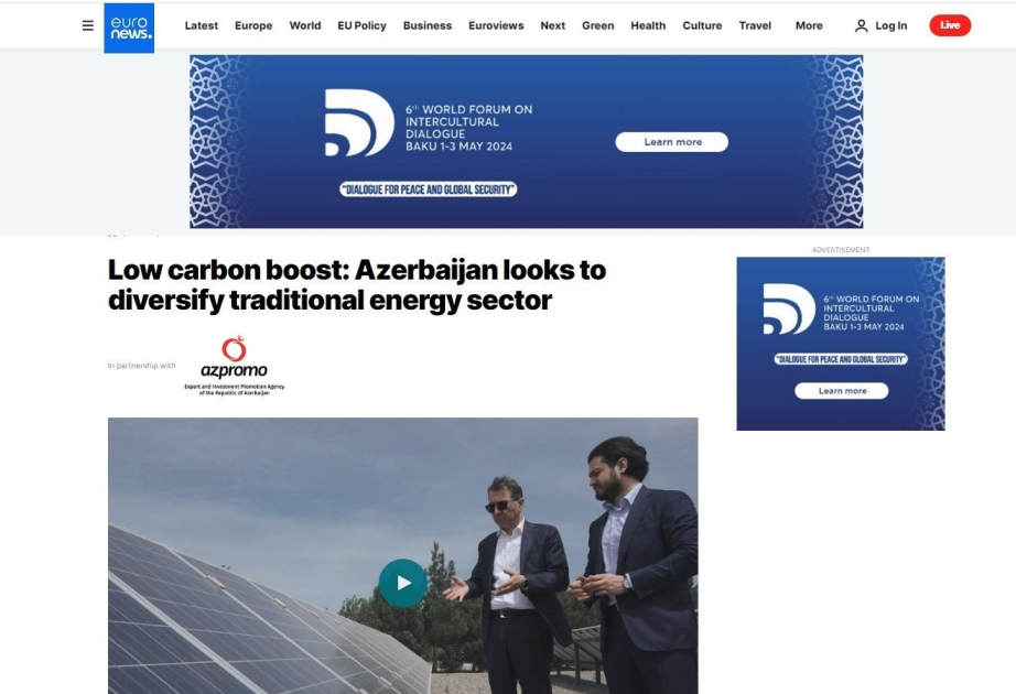“Euronews”: Azərbaycan ənənəvi enerji sektorunu şaxələndirmək niyyətindədir