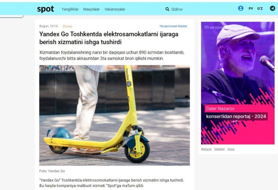 “Yandex Go” şirkətinin samokatları Daşkənd küçələrində