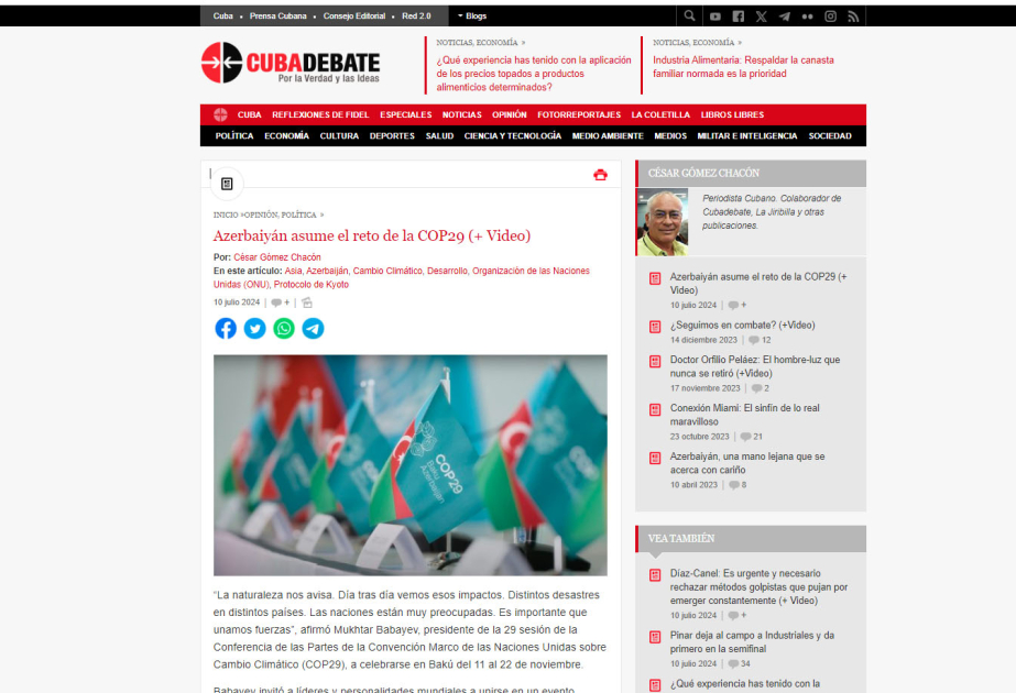 La Prensa cubana escribe sobre la COP29 a celebrarse en Azerbaiyán