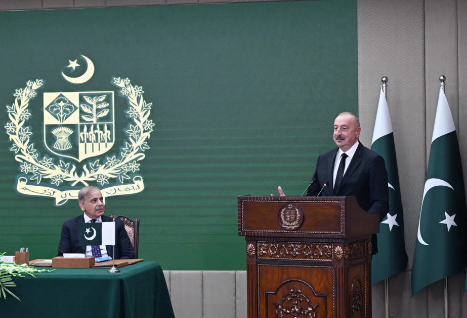 Islamabad: Präsident Ilham Aliyev und Premierminister Muhammad Shehbaz Sharif geben Presseerklärungen ab VIDEO