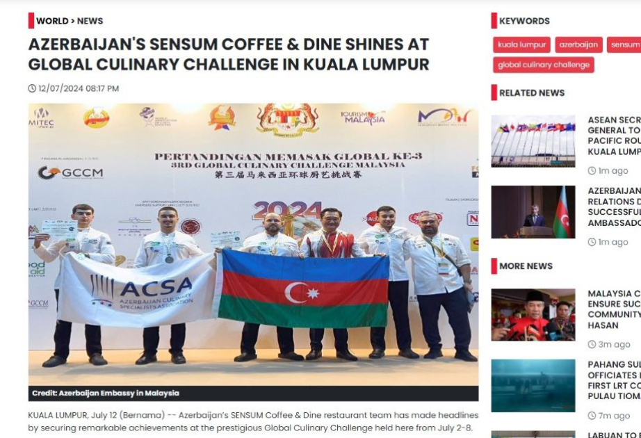Brillante actuación de los restauradores azerbaiyanos en el Concurso Culinario Mundial de Malasia