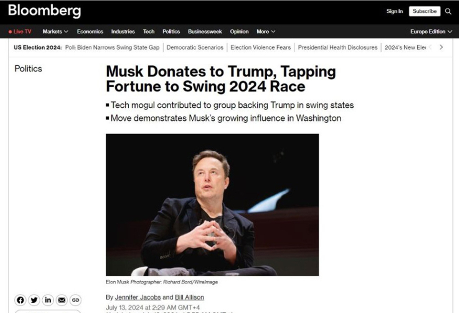 Le milliardaire Elon Musk fait un don pour la candidature de Donald Trump