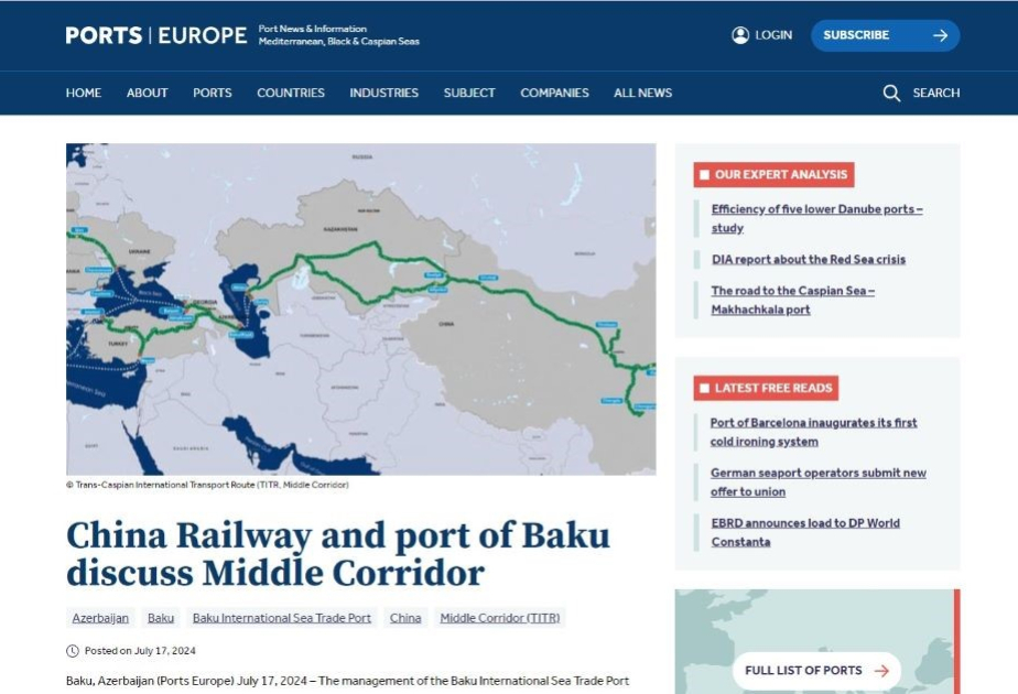 “Ports Europe”: Çin Azərbaycan vasitəsilə yükdaşımaları artırmaqda maraqlıdır