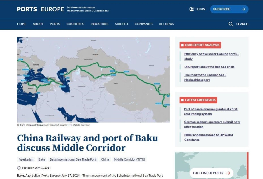 Ports Europe: "China está interesada en aumentar el tráfico de mercancías a través de Azerbaiyán"