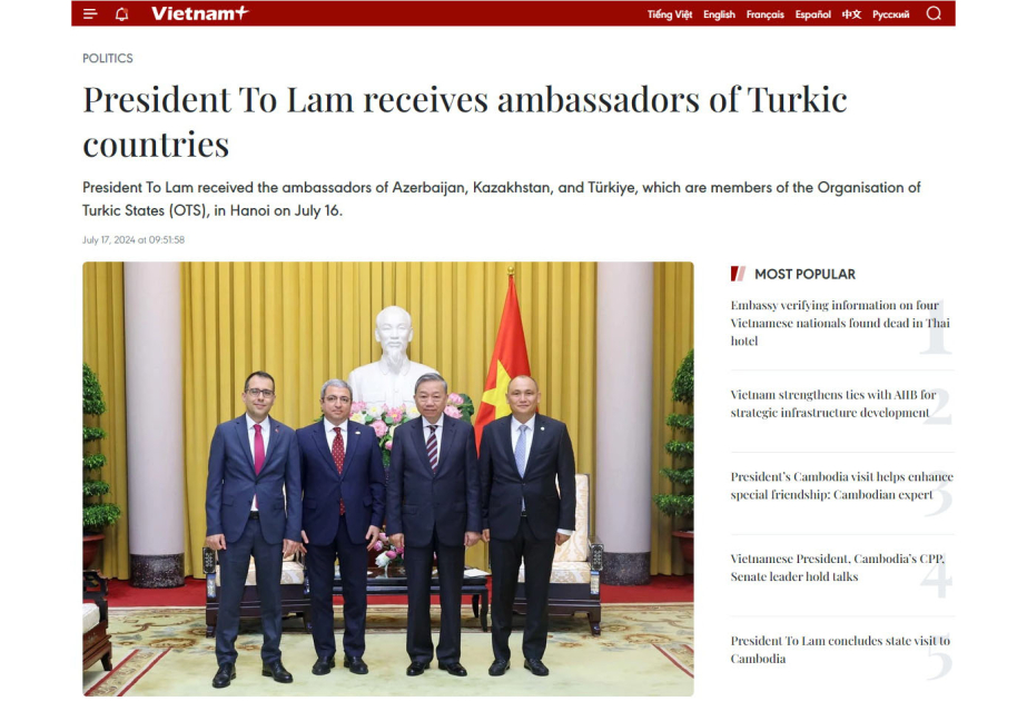 Prezident To Lam: Vyetnam Türk Dövlətləri Təşkilatına üzv ölkələrlə əməkdaşlığı gücləndirmək istəyir