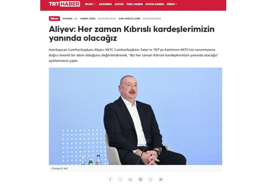 Türkiyə mediası Prezident İlham Əliyevin Şuşa media forumundakı çıxışını geniş işıqlandırıb