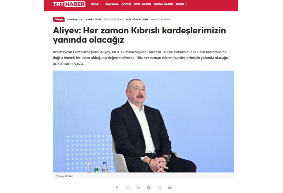 Турецкие СМИ широко осветили выступление Президента Ильхама Алиева на медиафоруме в Шуше