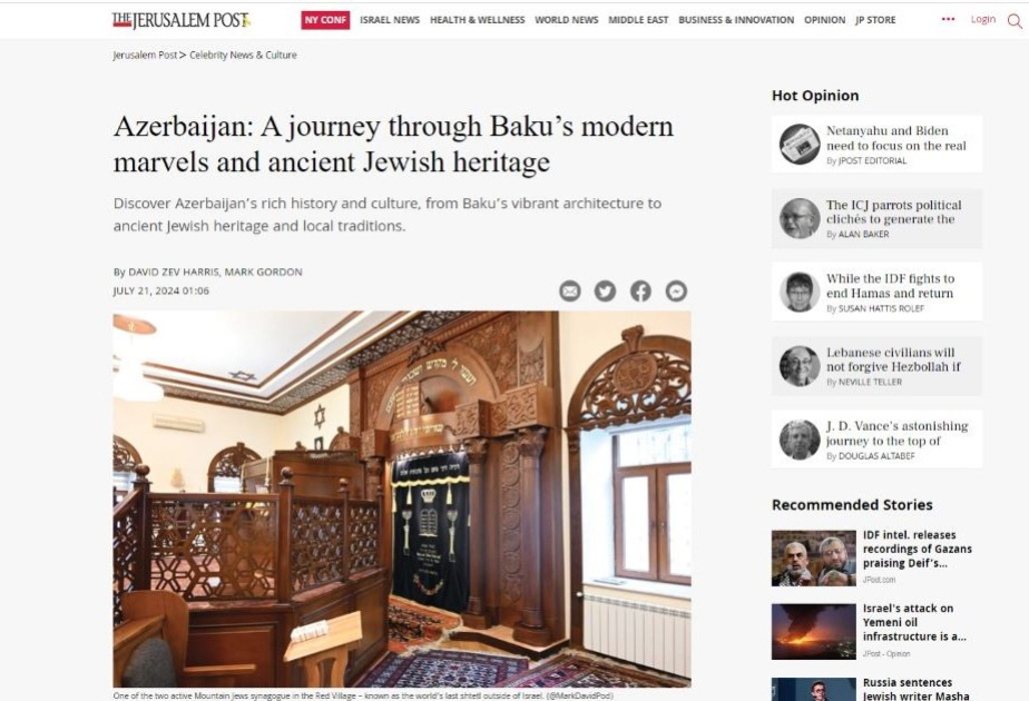 “The Jerusalem Post”: Azərbaycanın zəngin tarixini və mədəniyyətini kəşf edin