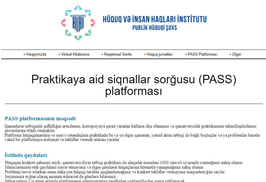 Qanunvericiliyin tətbiqinə dair təklifləri toplamaq üçün onlayn platforma yaradılıb