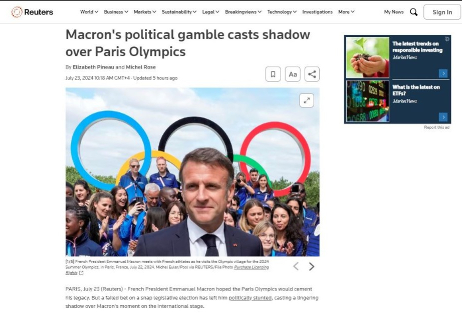 “Reuters”: Makronun siyasi avantürası Paris Olimpiadasına xələl gətirir