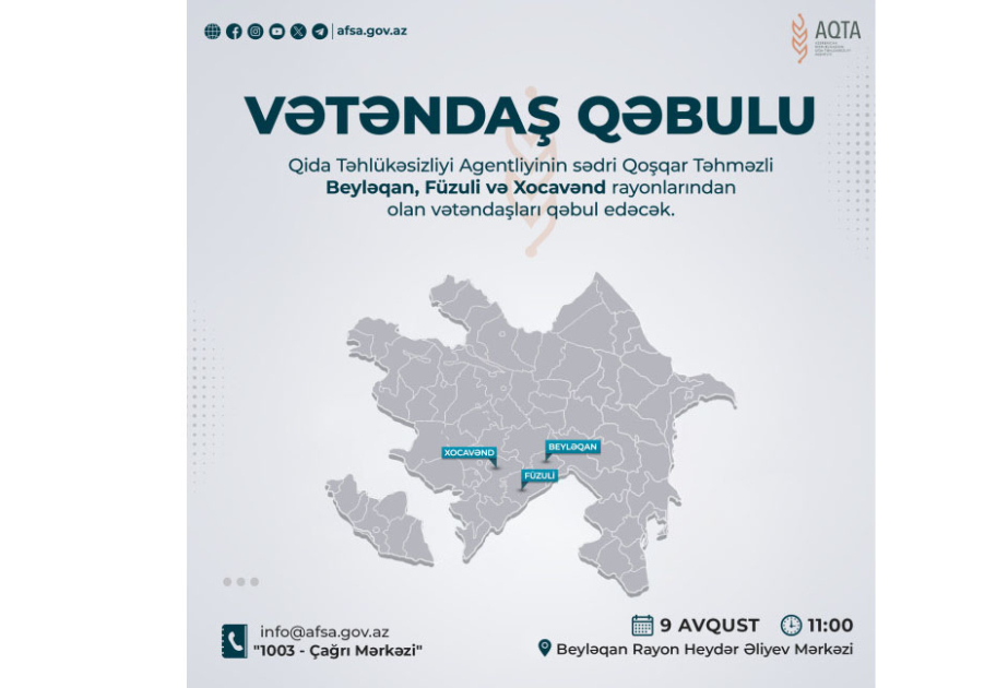 AQTA sədri Beyləqanda vətəndaşların müraciətini dinləyəcək