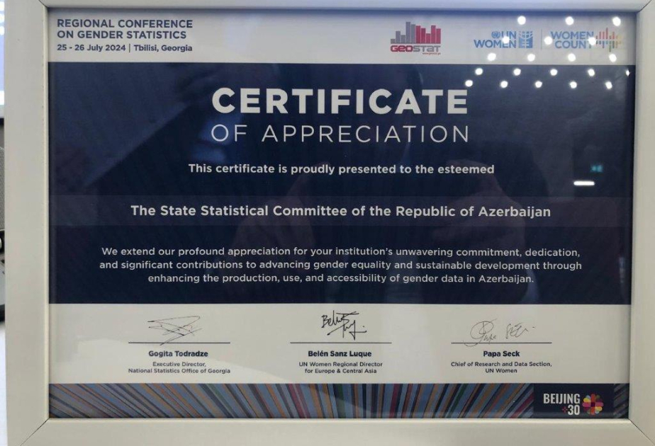 Dövlət Statistika Komitəsi beynəlxalq sertifikatla təltif olunub