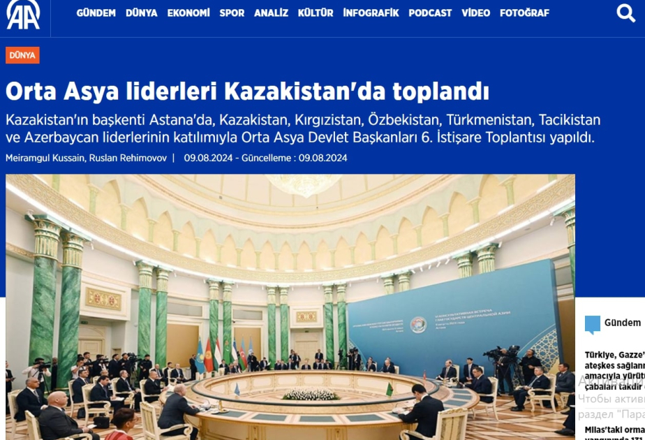 Turkish media: President Ilham Aliyev highlights cooperation with Central Asian countries
