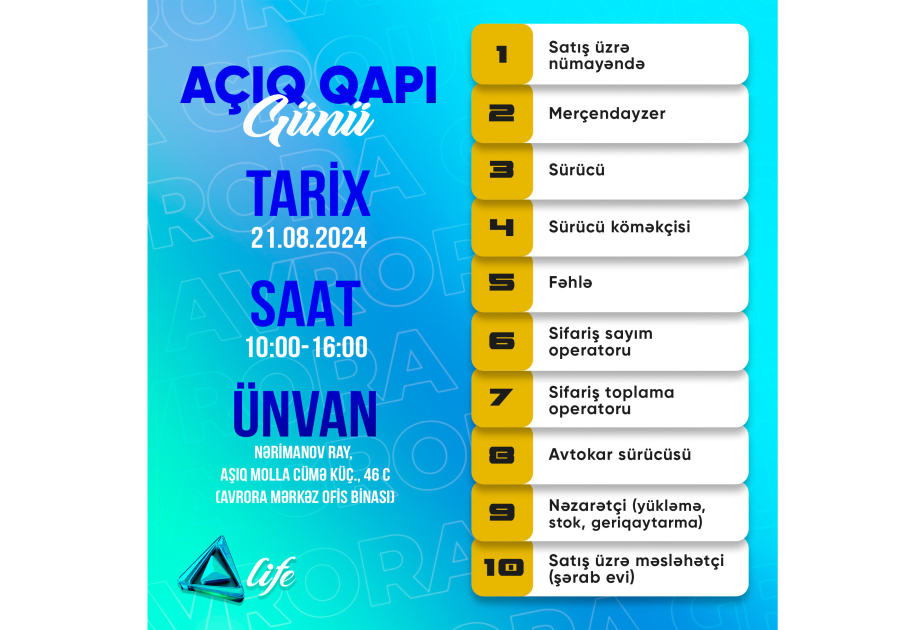 “Avrora” şirkəti "Açıq qapı" günü elan edir!