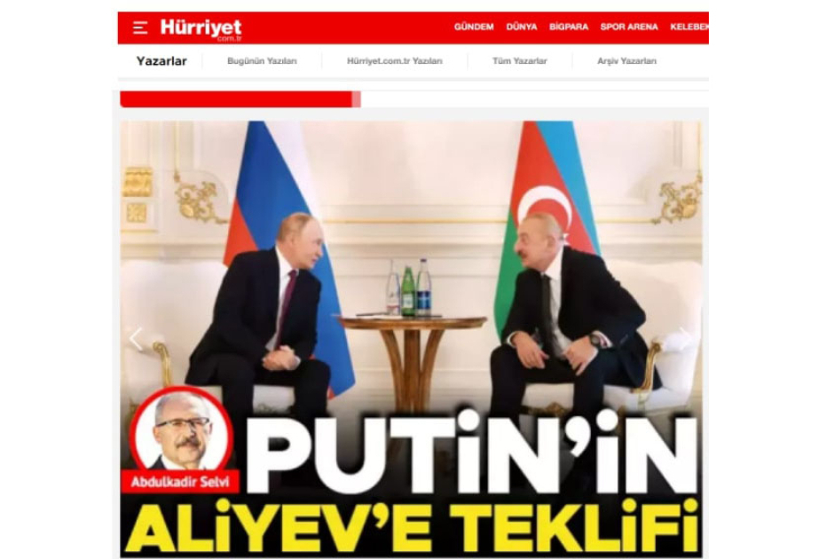 Türkiyə mediası: Putinin Bakıya səfəri zamanı “Şimal-Cənub” dəhlizinin əhəmiyyəti vurğulanıb