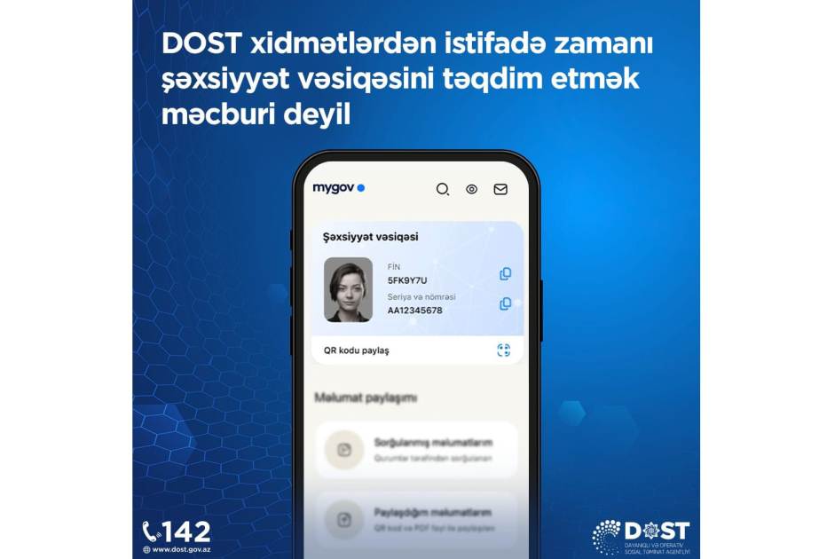 DOST xidmətlərdən istifadə zamanı şəxsiyyət vəsiqəsini təqdim etmək məcburi deyil