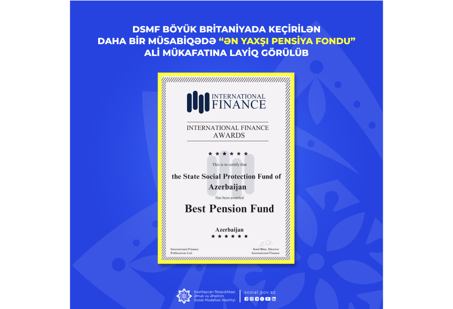 DSMF Böyük Britaniyada keçirilən daha bir müsabiqədə “Ən Yaxşı Pensiya Fondu” ali mükafatına layiq görülüb
