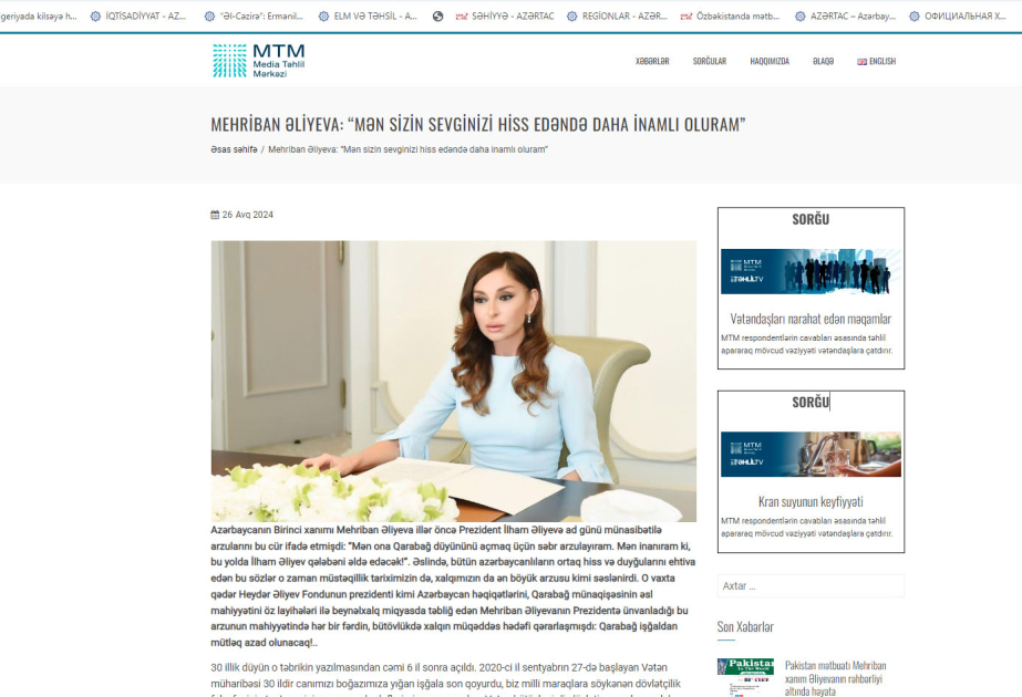 Mehriban Əliyeva: Mən sizin sevginizi hiss edəndə daha inamlı oluram